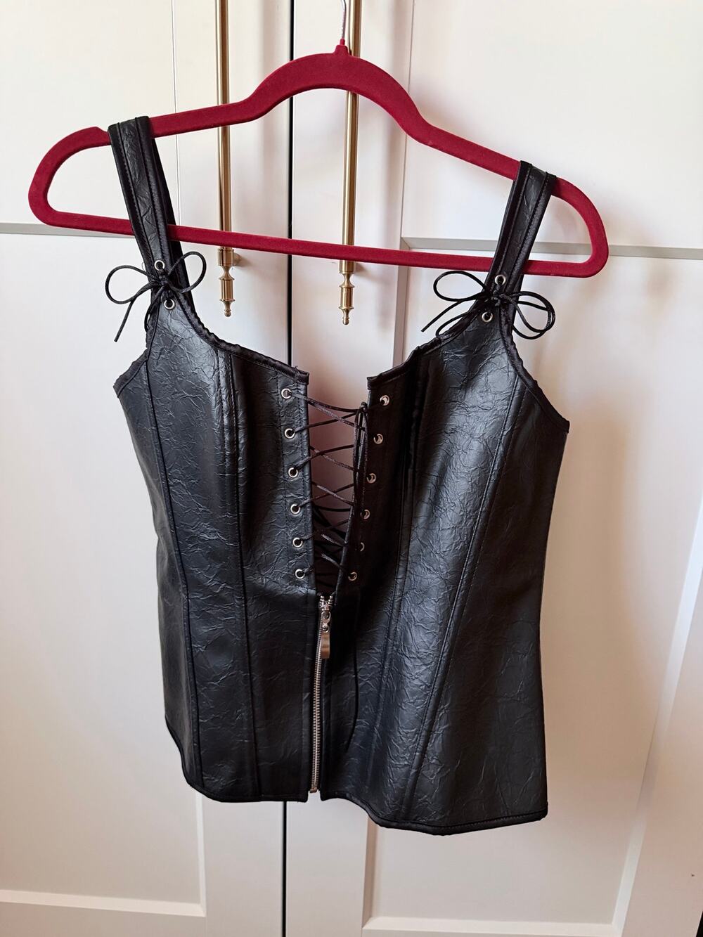 black leather corset